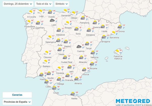 Predicción del tiempo en España para Navidad 2022