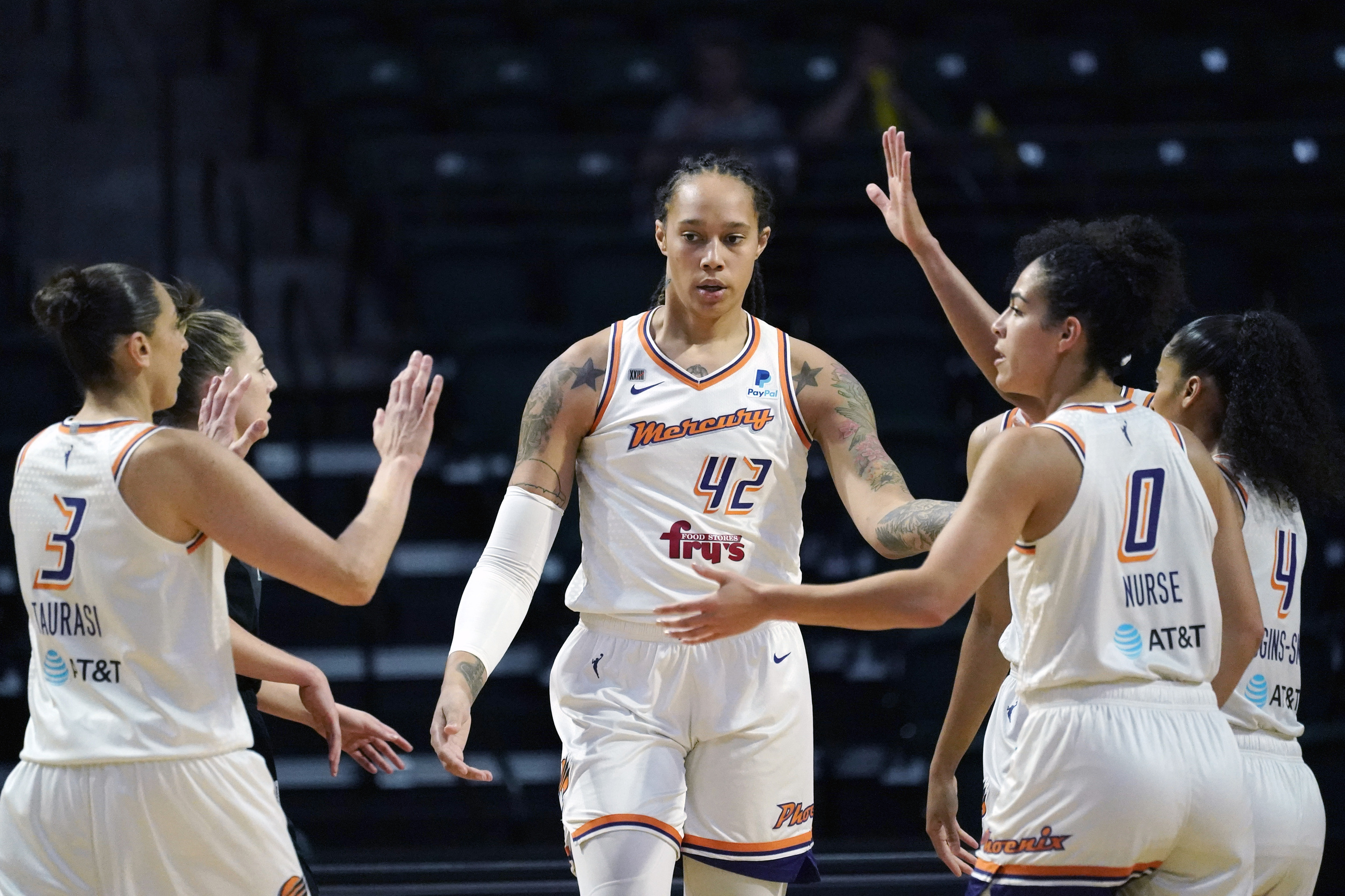 Brittney Griner durante un partido con las Phoenix Mercury en 2021.