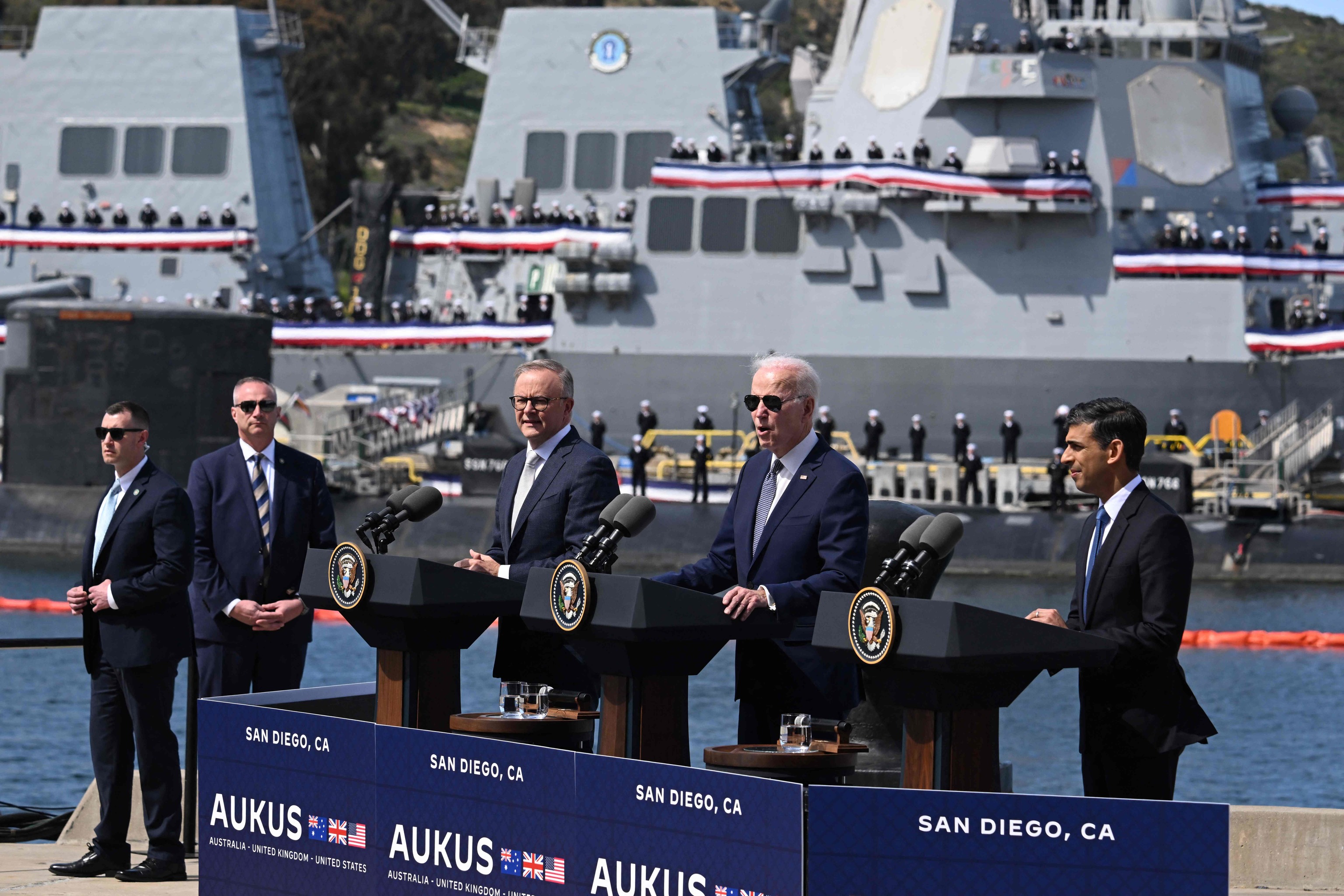 Albanese, Biden y Sunak, ayer en San Diego (EEUU).