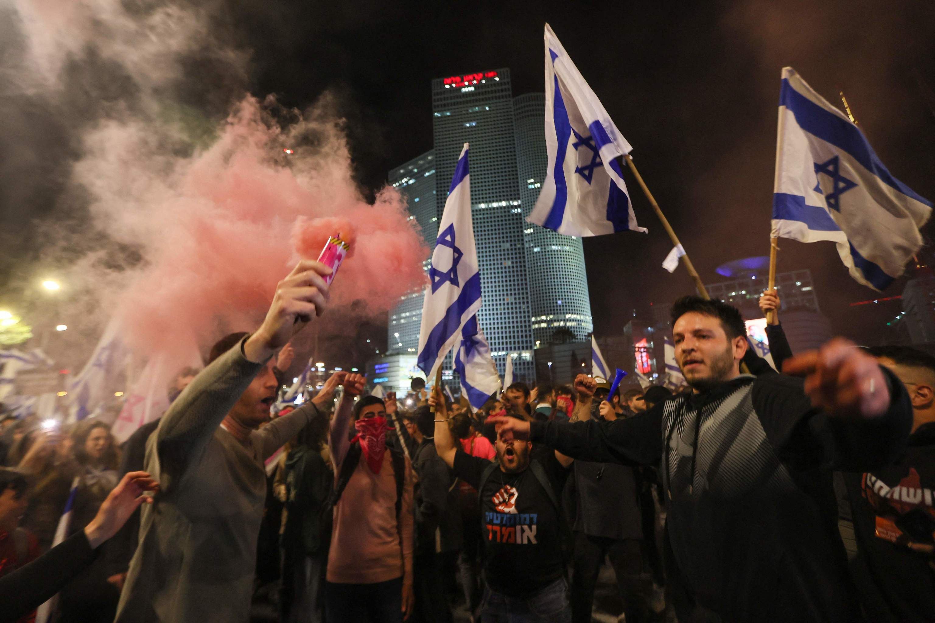 Protestas contra el proyecto de reforma judicial de Netanyahu, en Tel Aviv.